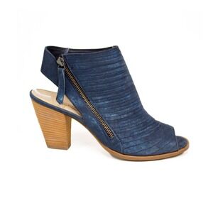 Paul Green 'Cayenne' Navy Blue Metallic Suede‎ Booties Stacked Heels